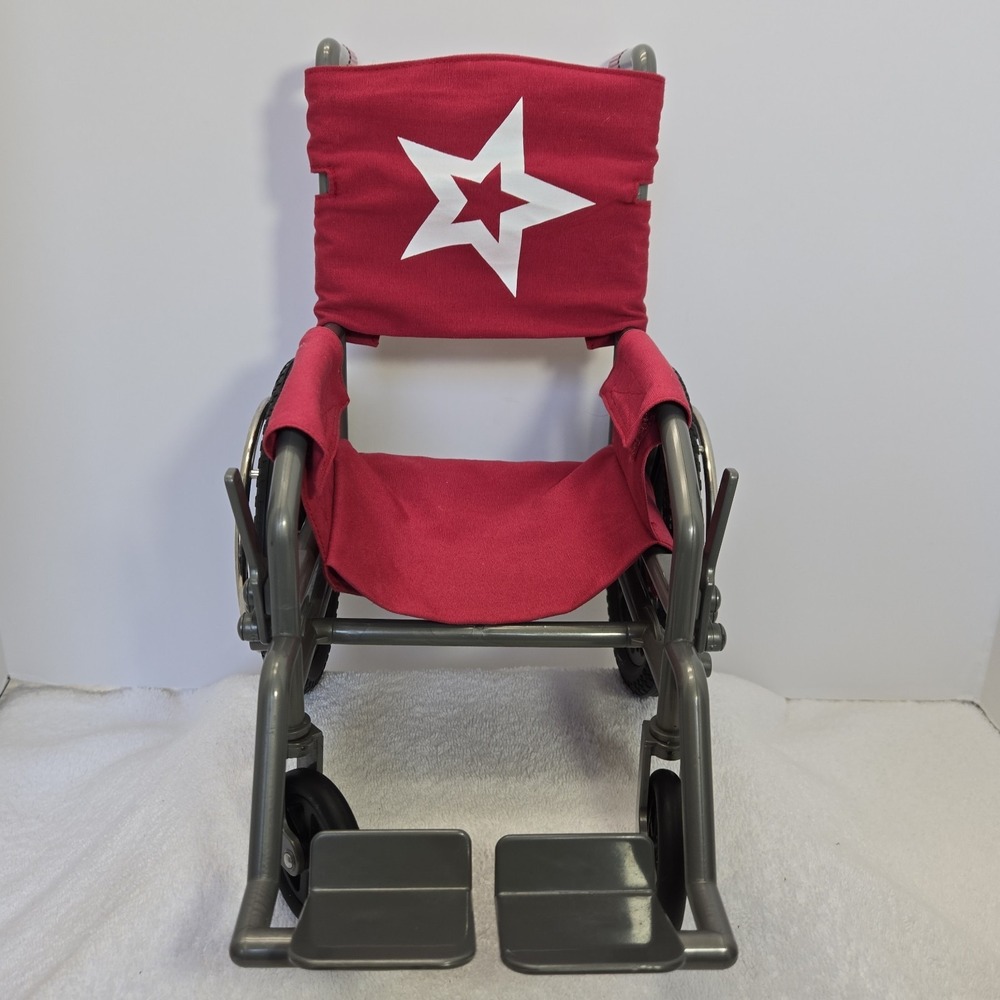 American Girl Doll Red Wheelchair White Star Adjustable Handles Hook And Loop